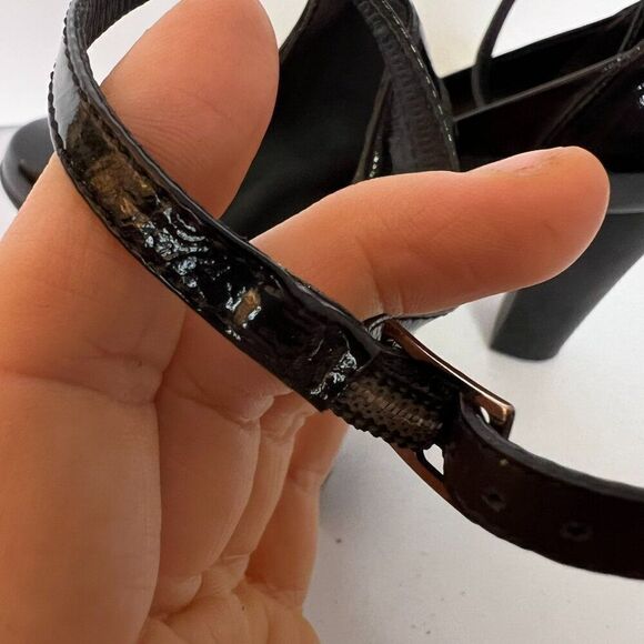 Tod's Black Patent Leather Block Heel Pumps with Ankle Strap - Picture 9 of 10